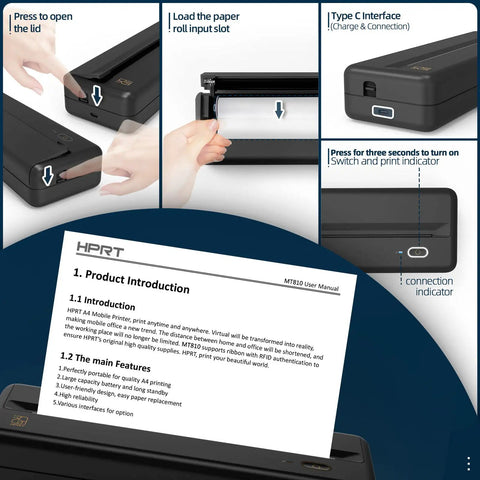 Wireless Portable Printer Harnesses Bluetooth Thermal Tech For No Sweat Printing showcasing paper loading and controls.