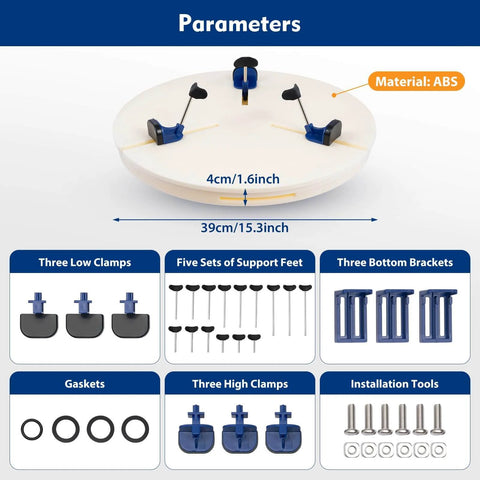 Diagram of Portable Pottery Turntable Clamp For Clay Craft Adjustable Centering Tool with 39cm diameter and components