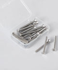 Heavy Duty M4 X 10mm Phillips Flat Countersunk Machine Screws In Top Shelf 304 Stainless Steel Rust Resistant full thread fasteners in clear box.