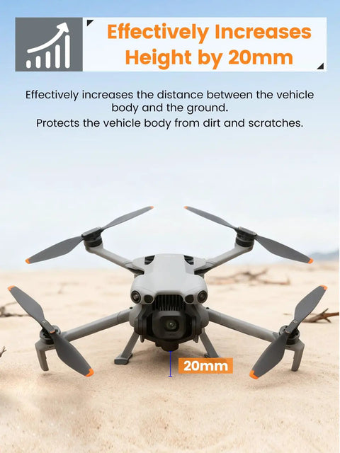 Ground Clearance Upgrade Landing Gear For Mini 5 Pro Drone, Foldable Leg Extensions on sand, showing 20mm increased height