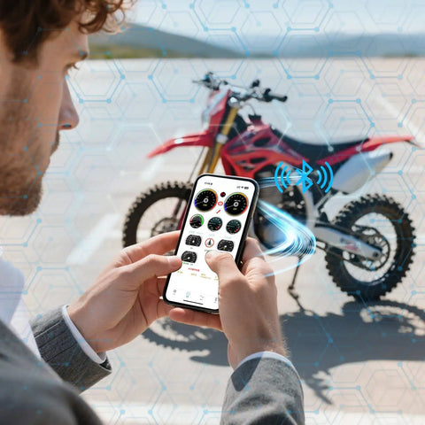 Person using phone app to adjust settings on motorbike via Programmable Bluetooth Dongle For Fardriver Controller And Soleil01 Bikes