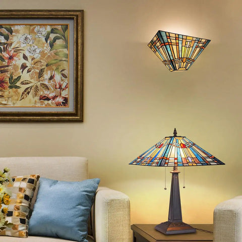 Tiffany Style Wall Sconce With Stained Glass Shade, Mission Inspired Lamp For Living Room Or Bedroom, 1 Light Fixture on wall