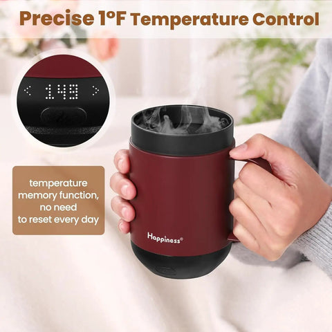 Smart Self Heating Coffee Mug With Precise Temperature Control And Marathon Battery Life Keep Your Daily Brew Piping Hot With This Rechargeable Travel Tumbler Featuring A Spill Safe Lid Perfect For Road Trips Or Office Grind Days, showing 148°F display.