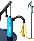 No Sweat Lever Action Barrel Pump, Smooth 55 Gallon Drum Transfer For Fuels And Chemicals with liquid flowing.