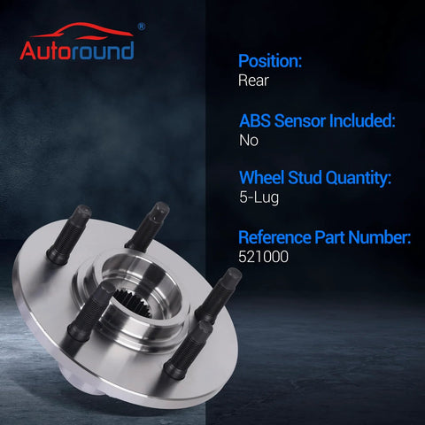 Rear Wheel Bearing And Hub Assembly 5 Lug Non ABS Fit Ford Explorer Mercury Mountaineer Lincoln Aviator And Explorer Sport Trac 2002 2010 2003 2005 2007 2010 Rear Left And Right Sides, 5-lug view showing wheel stud quantity.