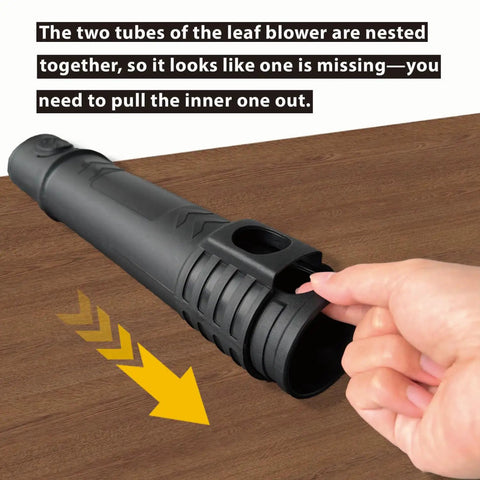 Hand pulling tube of Corded Leaf Blower 7 Amp, 210 MPH Air, 390 CFM, Lightweight 4 Lb Handheld With Two Speed Modes