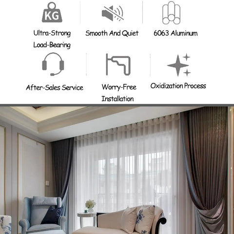 Wall Mount Curtain Track System, Ultra Slick Quiet Sliding Rail For Living Room, Hotels And Teahouses, Heavy Duty Aluminum Alloy Double Track, Gold Finish, Room Divider Sliding Curtain Rod, 10.5ft installed over living room curtains