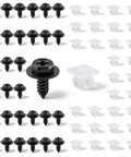 Genuine Fit 30 Piece Bumper Screw And Nylon Grommet Kit For Splash Shield And Fender Liner Repairs with black screws and white clips.