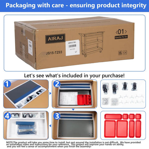 Packaging of Beefy Three Tier Rolling Tool Cart With Drawers And Pegboard On Wheels, Industrial Utility Cart for Garage