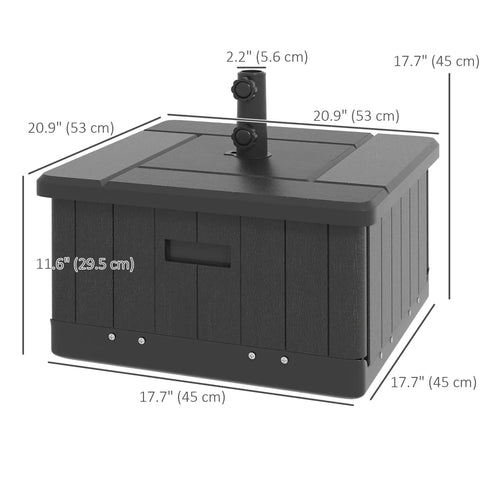 Three In One Outdoor Umbrella Base, Coffee End Table, And Planter Box With Drain Hole, black 20.9 inch square with measurements