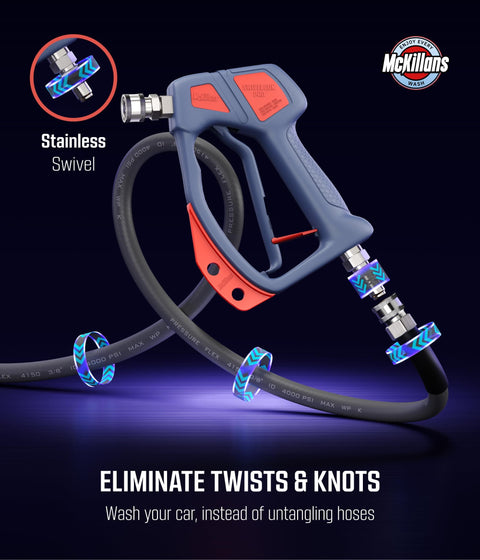 Swivel Gun Pro High Pressure Washer Handle With Three Eighths Inch Male Plug And One Quarter Inch Quick Connector Foam Cannon Compatible Power Washer Gun Nozzle Tips Holder Easy Kink Free Swivel For Quick Smooth Wash