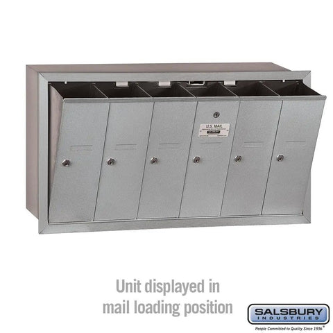 Top Shelf Vertical Mailbox With Six Lockable Doors Solid Aluminum Body USPS approved unit in mail loading position.