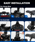 Installation steps for Women Bike Seat Cushion With Handle And Ergonomic 3 Zone Saddle Design, clamp ring and dual-rail guide.
