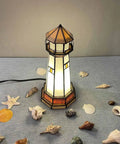 L10626 Lighthouse Tiffany Style Stained Glass Accent Table Lamp Night Light For Home Decoration With Sweet Orange Glow