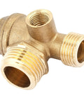 Three Port Brass Air Compressor Check Valve for Tube Connector Tool, G1/8 Internal Thread, G3/8 and G1/2 External Threads, Central Pneumatic Compatible, Seals Tight to Stop Leaks, Direct Replacement Part, brass 3-port fitting