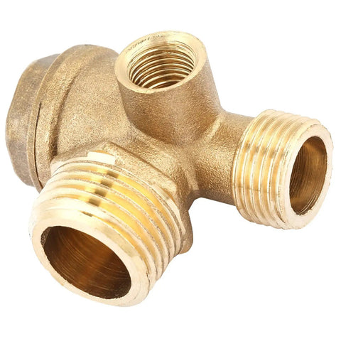 Three Port Brass Air Compressor Check Valve for Tube Connector Tool, G1/8 Internal Thread, G3/8 and G1/2 External Threads, Central Pneumatic Compatible, Seals Tight to Stop Leaks, Direct Replacement Part, brass 3-port fitting