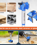 Heavy Duty Forstner Drill Bit 1-1/4 Inch 32 Mm tungsten carbide tips for drilling wood, MDF, and plastic, featuring 3 flute design.