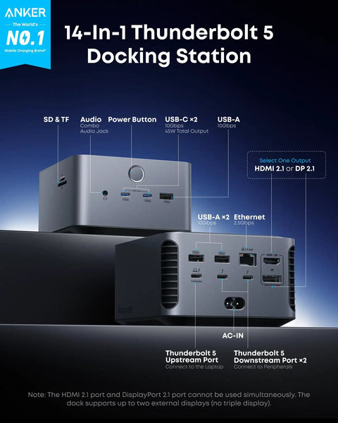 14-In-1 Thunderbolt 5 Docking Station With 120Gbps Transfer, 140W Max Charging, Cooling System, Dual 8K Display Support