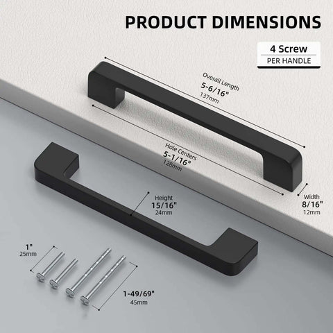 Heavy Duty Matte Black Cabinet Pulls 5 Inch Center To Center Zinc Alloy Drawer Handles For Kitchen Cabinets dimensions with screws