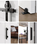 Six Foot Heavy Duty Sliding Barn Door Hardware Kit For 1 3 8 To 1 3 4 Inch Thick Doors Black Finish J Shape Hangers