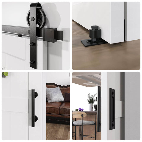 Six Foot Heavy Duty Sliding Barn Door Hardware Kit For 1 3 8 To 1 3 4 Inch Thick Doors Black Finish J Shape Hangers