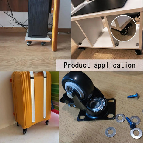 Heavy Duty Swivel Castor Wheels Set Of 4 With Parking Brakes Tough As Nails Rubber Tread used on furniture and luggage.
