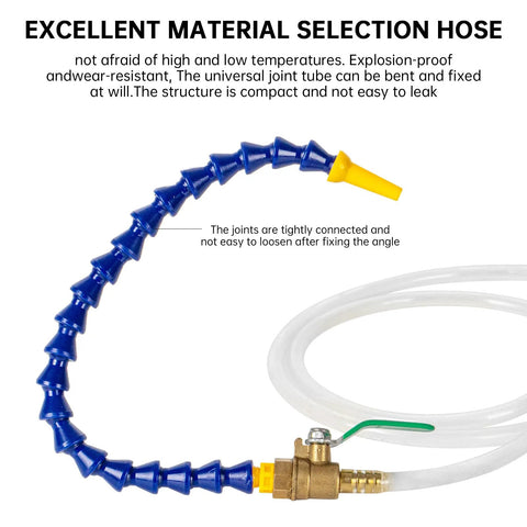 Close-up of hose from 3L Transmission Fluid Pump for Manual Transmission Oil Filling System with flexible blue tubing
