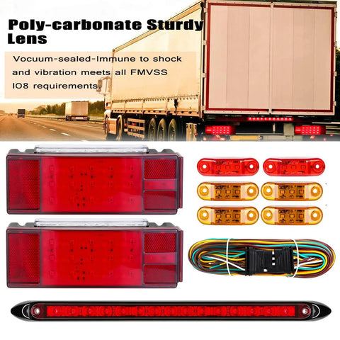 Submersible Boat Trailer Lights Kit With LED Stop Brake Turn Signals And White Backup Lights Side Marker And 3rd Light Bar Wiring Harness