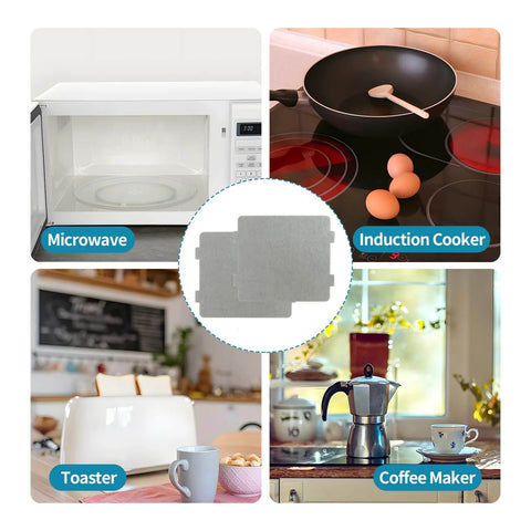 4 Pack Waveguide Covers For Microwave Replacement Universal Mica Sheets shown with appliances for easy DIY installation.
