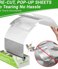 Grab And Go Pre Cut Pop Up Aluminum Foil Sheets 400 Count 12 By 10.6 Inches dispenser with hands grabbing sheet