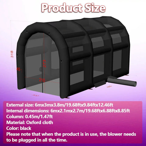 Inflatable Tennis Court Style Tent And Baseball Batting Cage With Blower Portable 19.68 Ft By 9.84 Ft Pitching Cage diagram