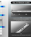 Heavy Duty Drawer Slides 51mm Wide 950mm Long Side Mount Runners With Lock For Cabinets And Drawers, 68kg Capacity, diagram view