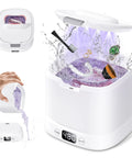 Ultrasonic Retainer Cleaner Machine With 45kHz Sonic Cleaning And Digital Timer Deep Clean For Dentures Aligners Braces Night Guards And Jewelry 319ml Capacity White Compact Countertop Design No Fuss Easy To Use Home Ready with UV lights in action