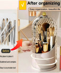 Rotating Makeup Brush Holder With Lid Diamond Pattern Storage Box For Vanity And Bathroom 360 Degree Spin Waterproof