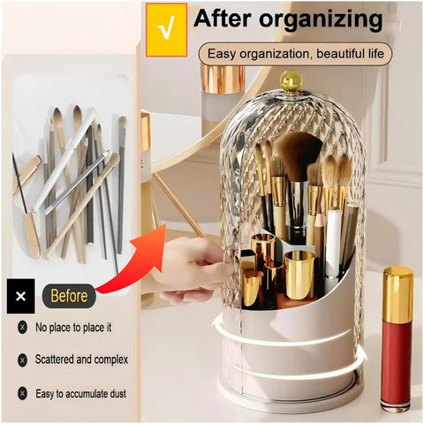 Rotating Makeup Brush Holder With Lid Diamond Pattern Storage Box For Vanity And Bathroom 360 Degree Spin Waterproof