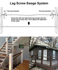 Diagram and examples of Three Sixteenth Inch Stainless Steel Swage Lag Screws for Wood Posts Right and Left Hand Threads.