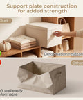 Hardcore Cotton Linen Storage Bins With Lids Decorative Closet Containers, showing strong support plate design for added strength.