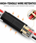 Beefy Heavy Duty No Strip Wire Splice Connectors 2 Pin Quick Snap Ground Terminals No Sweat Auto Electrical Repair showing internal clamp.