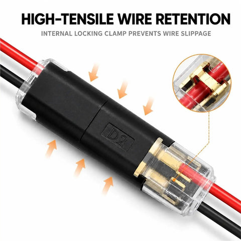 Beefy Heavy Duty No Strip Wire Splice Connectors 2 Pin Quick Snap Ground Terminals No Sweat Auto Electrical Repair showing internal clamp.