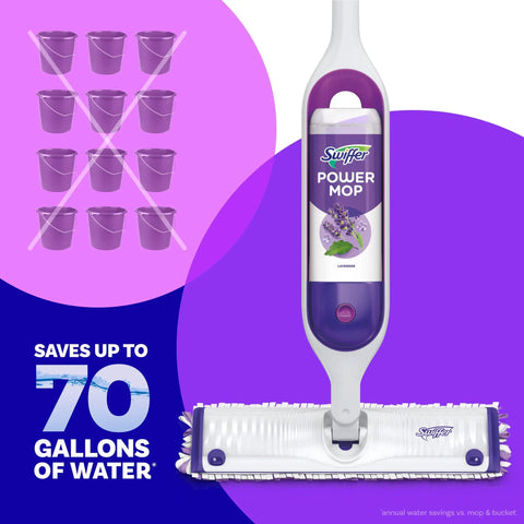 Power Mop Refill Pack With Lavender Floor Cleaner Solution Includes 5 Multi Surface Mopping Pads And 1 25.3 Fl Oz Bottle Boss Level Clean For Tile Vinyl Laminate And Wood Floors Kitchen And Bathroom Scrub All Purpose, Swiffer Power Mop with lavender bottle and refill pads
