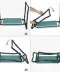 Instructions showing how to fold Foldable Garden Kneeler And Seat With Tool Pouches All In One Bench Soft Kneeling Pad