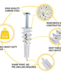 60Pcs Self Drilling Drywall Anchors And 8 Screws Heavy Duty Wall Anchors For Drywall Holds Up To 75 Lb No Pre Drill Hole Required Drywall Screws And Anchors Kit For Hanging Frames Shelves And TV, reinforced nylon anchor with screw labeled features.