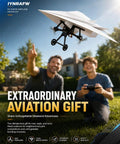 RC Paper Airplane Motor Kit With Gyro Stabilizer And Dual Propellers For Grownups flying outdoors with men using remote control.