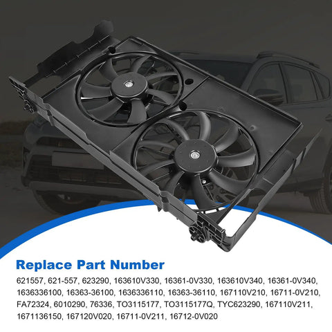 Heavy Duty Radiator Cooling Fan Assembly Including Shroud Straight Bolt On Swap For Toyota Rav4 2013 2019 view showing dual fans and shroud design.