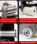 Close-up of Heavy Duty Pneumatic Belt Sander Handheld Grinder Machine 7000 Rpm parts showcasing engineered rotors and foam wheel.