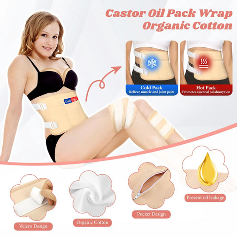 12 Piece Castor Oil Pack Kit With Reusable Organic Cotton Wraps For All Over Body Relief With adjustable straps and compress pads