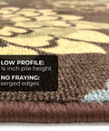 Close-up of Attachable Indoor Carpet Stair Treads Set Of 15 Floral Bloom Brown 9 Inches By 36 Inches showcasing low profile and no fraying.
