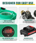Features of 5.3 Gallon Backpack Sprayer Battery Powered 21V Electric Garden Sprayer With 8 Nozzles And Telescopic Wand No Pumping 2.6Ah Battery And Charger 100 PSI Lawn Garden Yard Green, including wide-fill opening, washable handle, real-time battery meter, and detachable battery