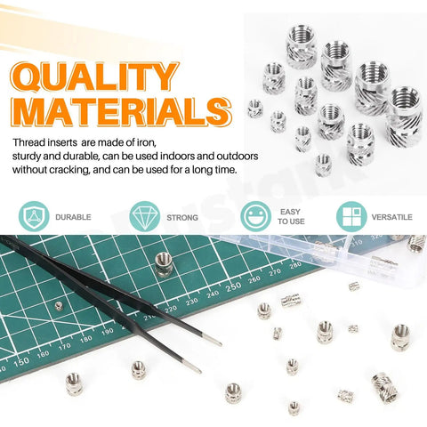 101 Piece M2 To M6 Heat Set Threaded Inserts Kit With Tweezers For Plastic And 3D Printing, 303 Stainless Steel on mat