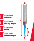 Diagram of Spektra Coated Solid Carbide CNC Spiral O-Flute Router Bit One Eighth Inch Diameter One Half Inch Cutting Height